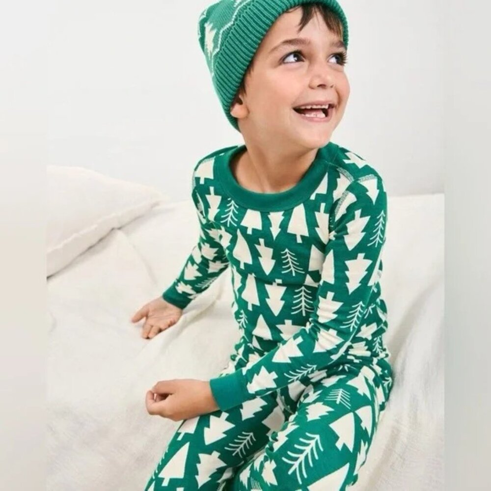 Hanna Andersson | Holiday Long John Pajama Set in Winter Green Trees | Size 10